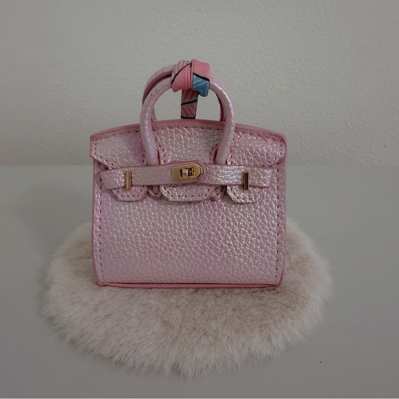 Pink Pearl Mini Bag Charm | Iridescent Faux Leather Keychain - Picture 2 of 6